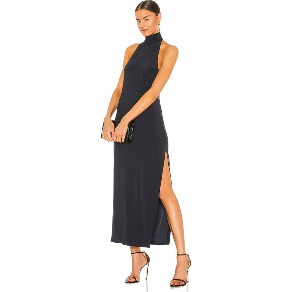 Norma Kamali Pewter Halter Turtle Side Slit Gown - Size XS -Worn Once